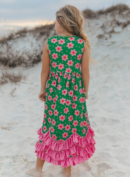 Girls Felicity Green Floral Maxi Dress
