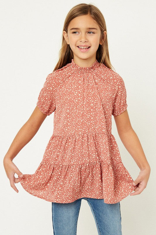 Girls Dainty Floral Print Tiered Blouse