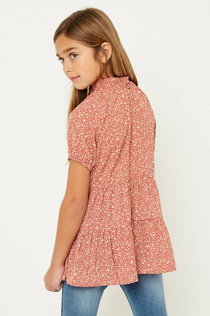 Girls Dainty Floral Print Tiered Blouse