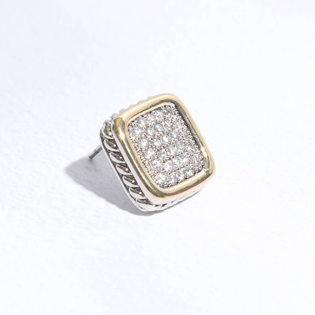 Gracie Two-Toned Square Crystal Stud Earrings