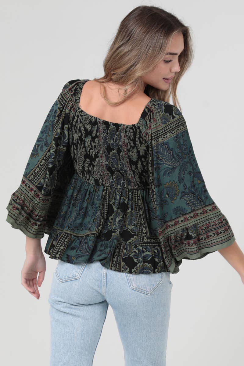 Clarisse Floral Green Boho Blouse