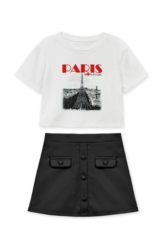 Girls Paris Leather Skirt Set