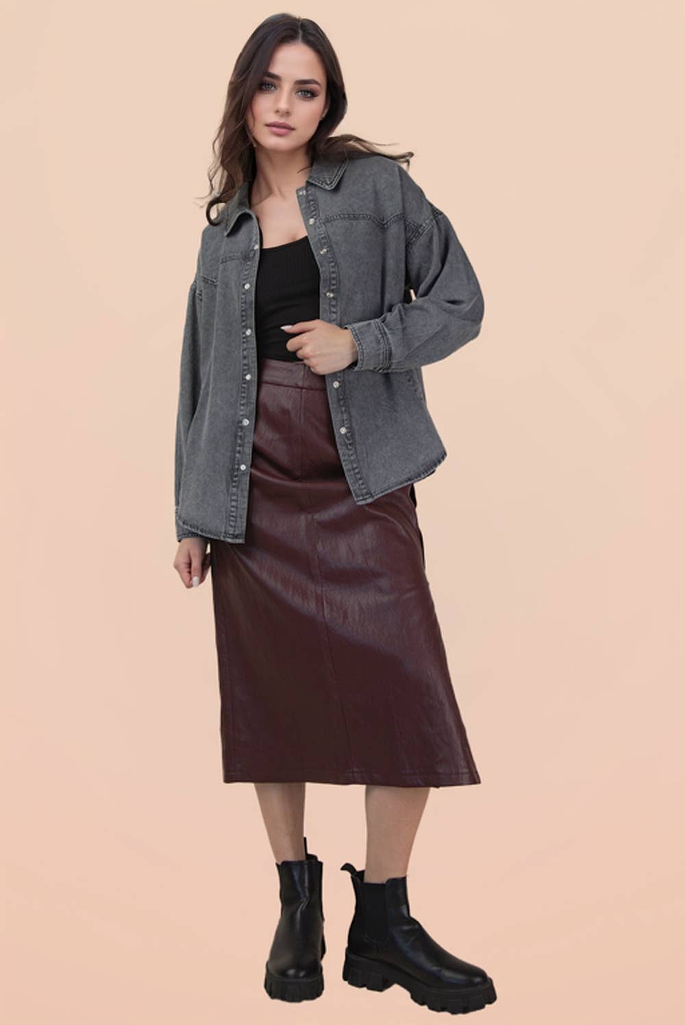 Emory Denim Pearl Snap Charcoal Buttondown