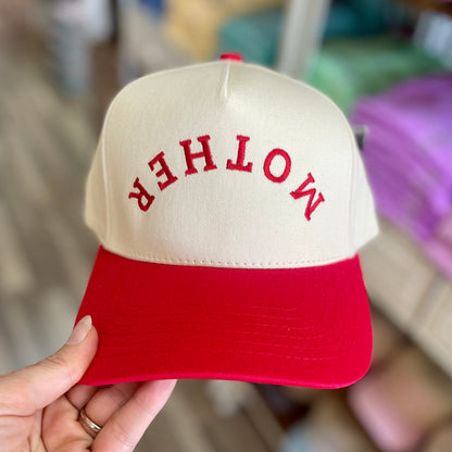 Mother Upside Down Embroidered Red Hat