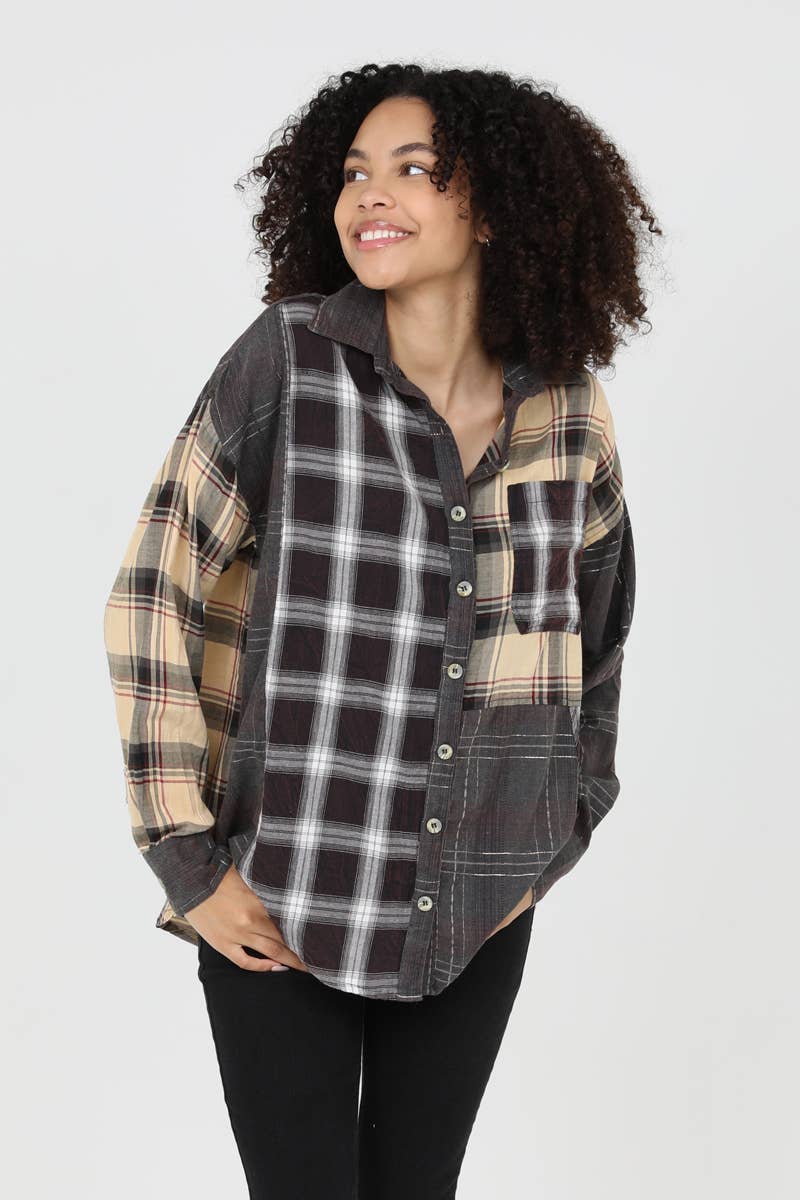 Mixed Plaid Charcoal Buttondown