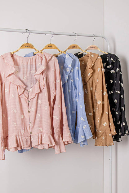 Maeve Embroidered Ruffled Blouse