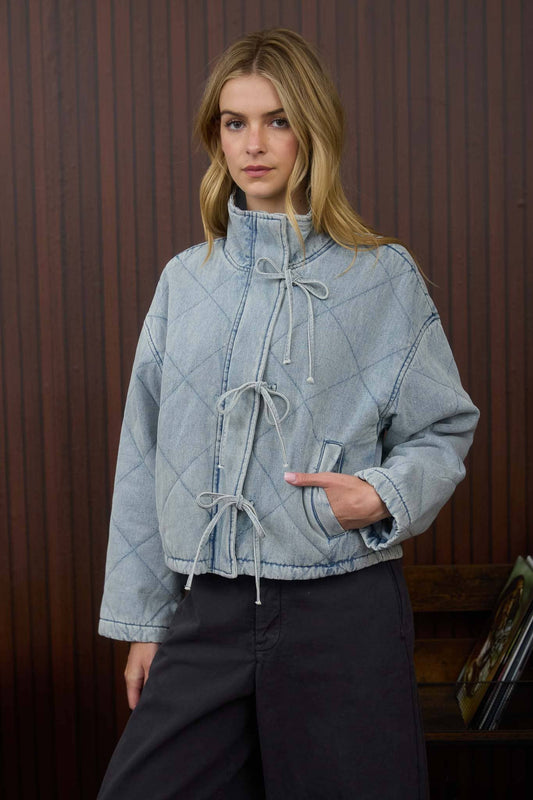 Terry Quilted Denim Bow Jacket