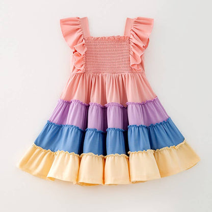 Girls Rainbow Smocked Dress