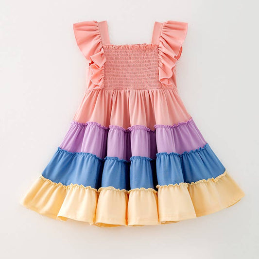 Girls Rainbow Smocked Dress