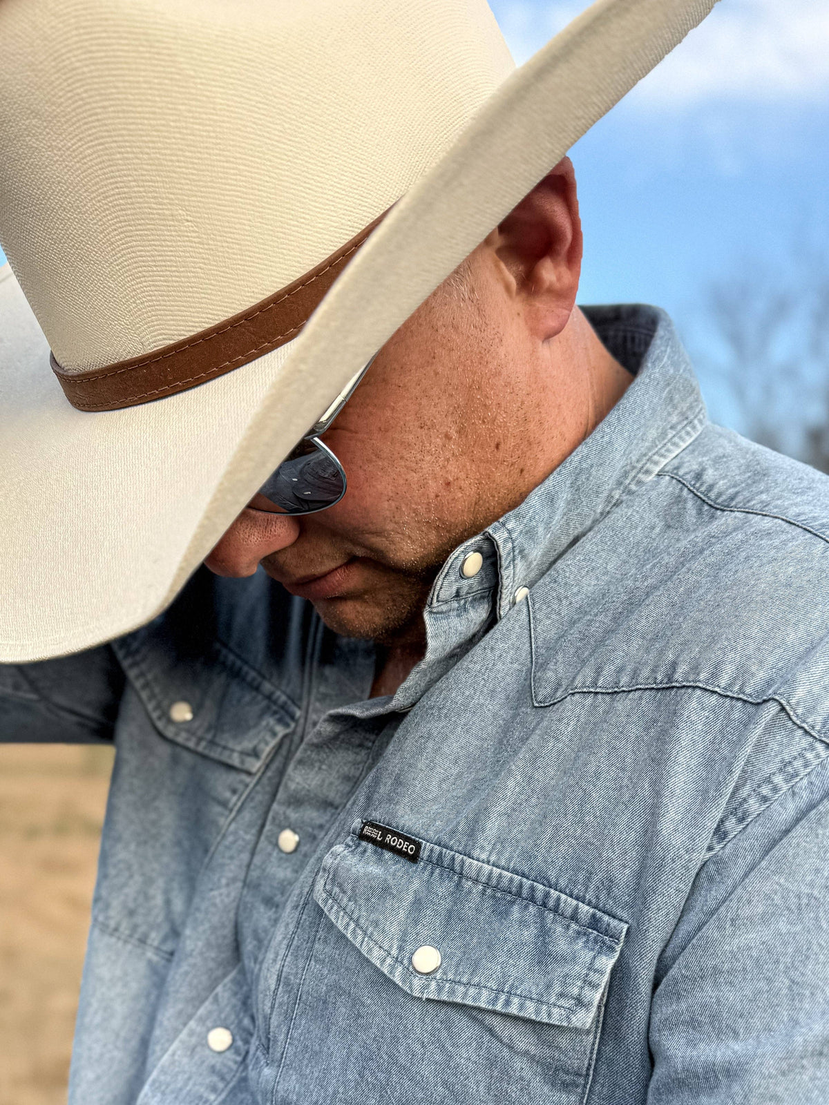 Mens Reel Rodeo Pearl Snap Denim Longsleeve Shirt