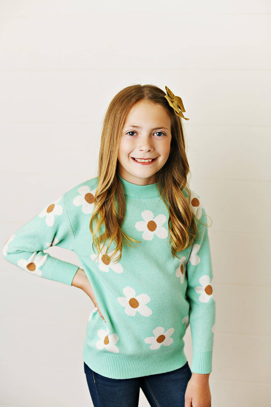 Girls Flower Mint Sweater