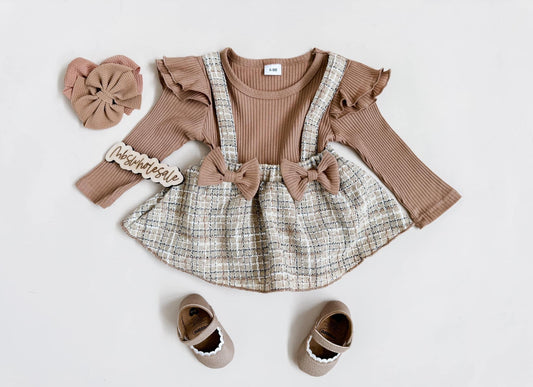 Baby Girls Tan Plaid Onesie Dress