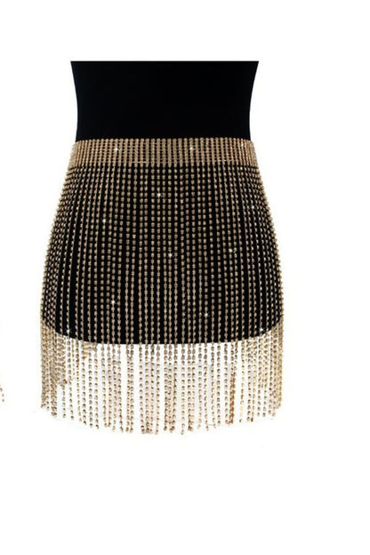 Casino Rhinestone Fringe Belt