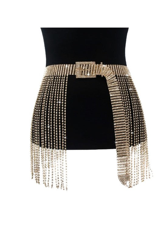 Casino Rhinestone Fringe Belt