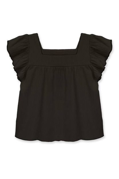 Girls Flutter Sleeve Ribbed Top