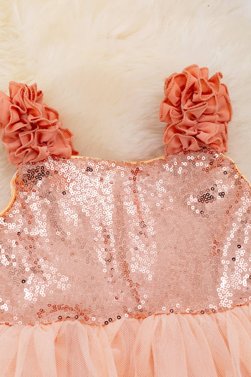 Girls Rose Gold Sequin Tulle Dress