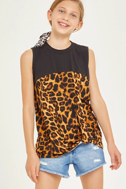 **SALE!** Girls Black Leopard Twist Tank