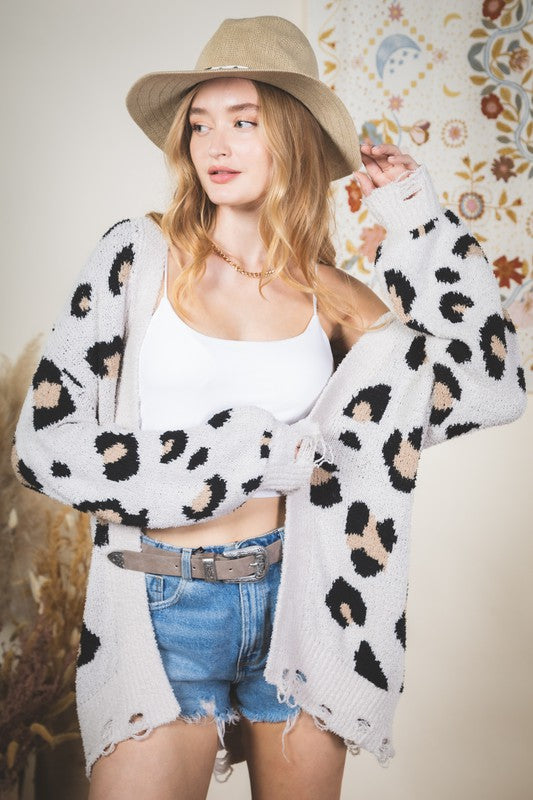 Distressed Slouchy Leopard Cardigan