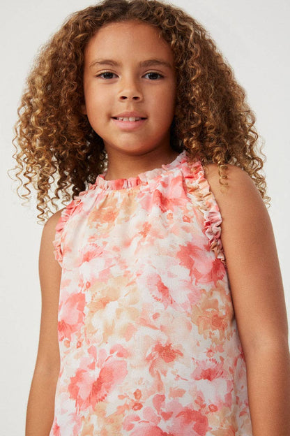 Girls Sheer Watercolor Floral Sleeveless Blouse