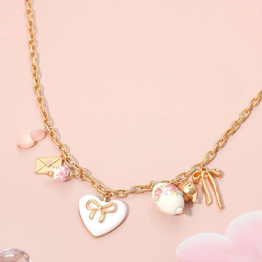 Darla Pink Bow Tea Party Charm Necklace