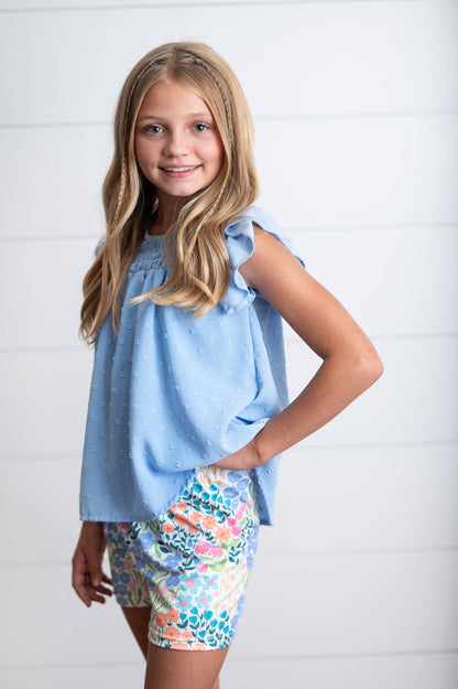 Girls Blue Swiss Dot Short Set