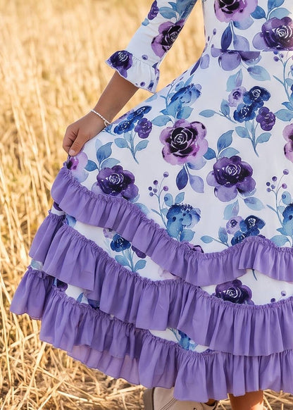Girls Winter Lavendar Floral Maxi Dress