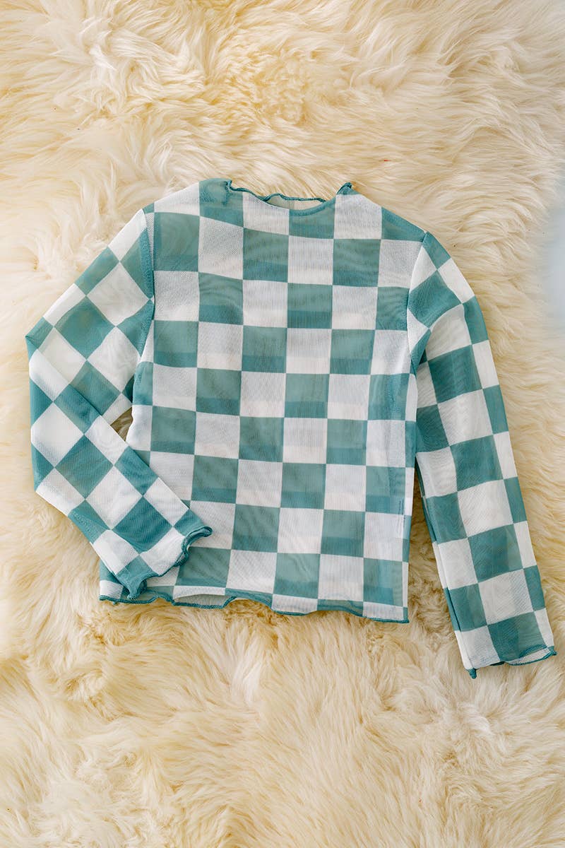 Girls Mesh Sage Checkered Top – Bellum&Rogue