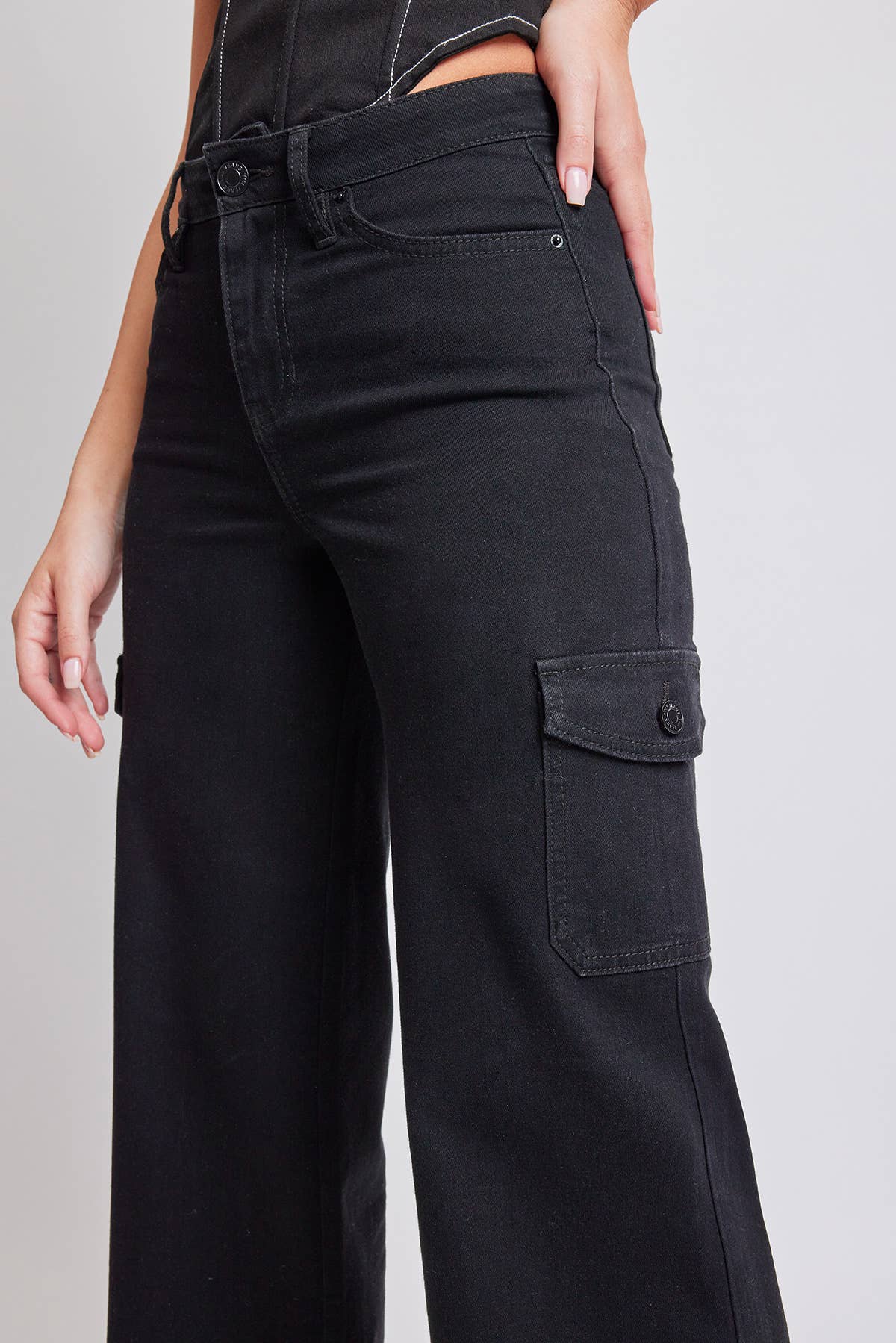 YMI Black Wide Leg Skater Cargo Jeans