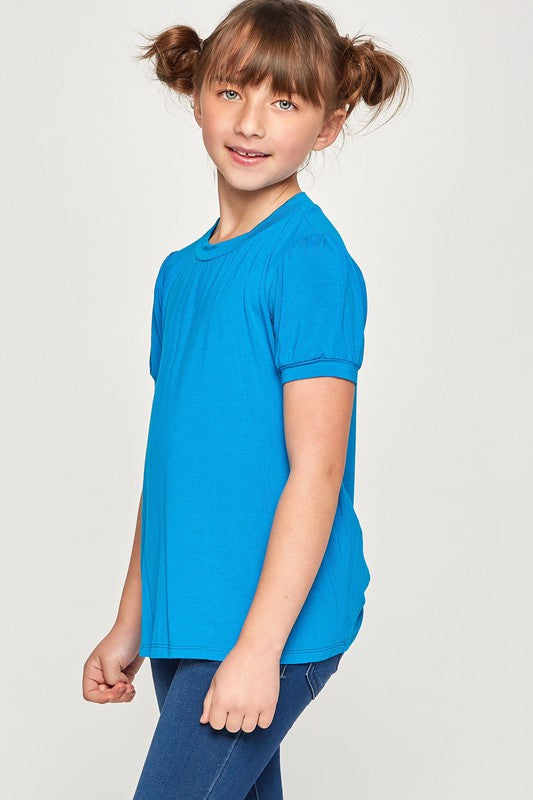 **SALE!** Girls Hyacinth Solid Bubble Sleeve Top