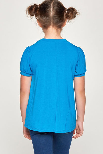 **SALE!** Girls Hyacinth Solid Bubble Sleeve Top
