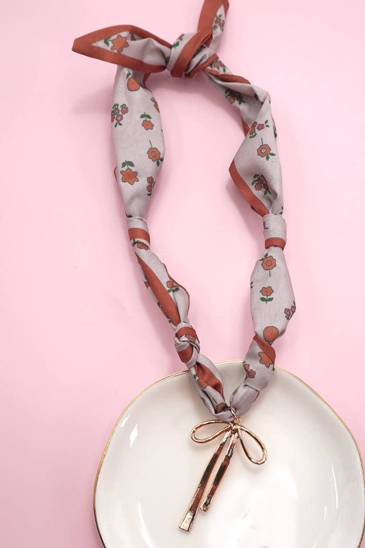 Tonopah Scarf Charm Taupe Bow Necklace
