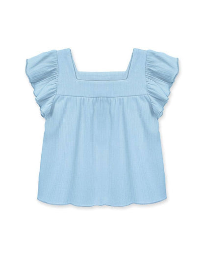 Girls Flutter Sleeve Ribbed Top
