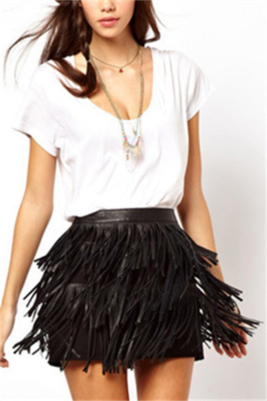 Jackpot Leather Fringe Skirt (Size Medium)