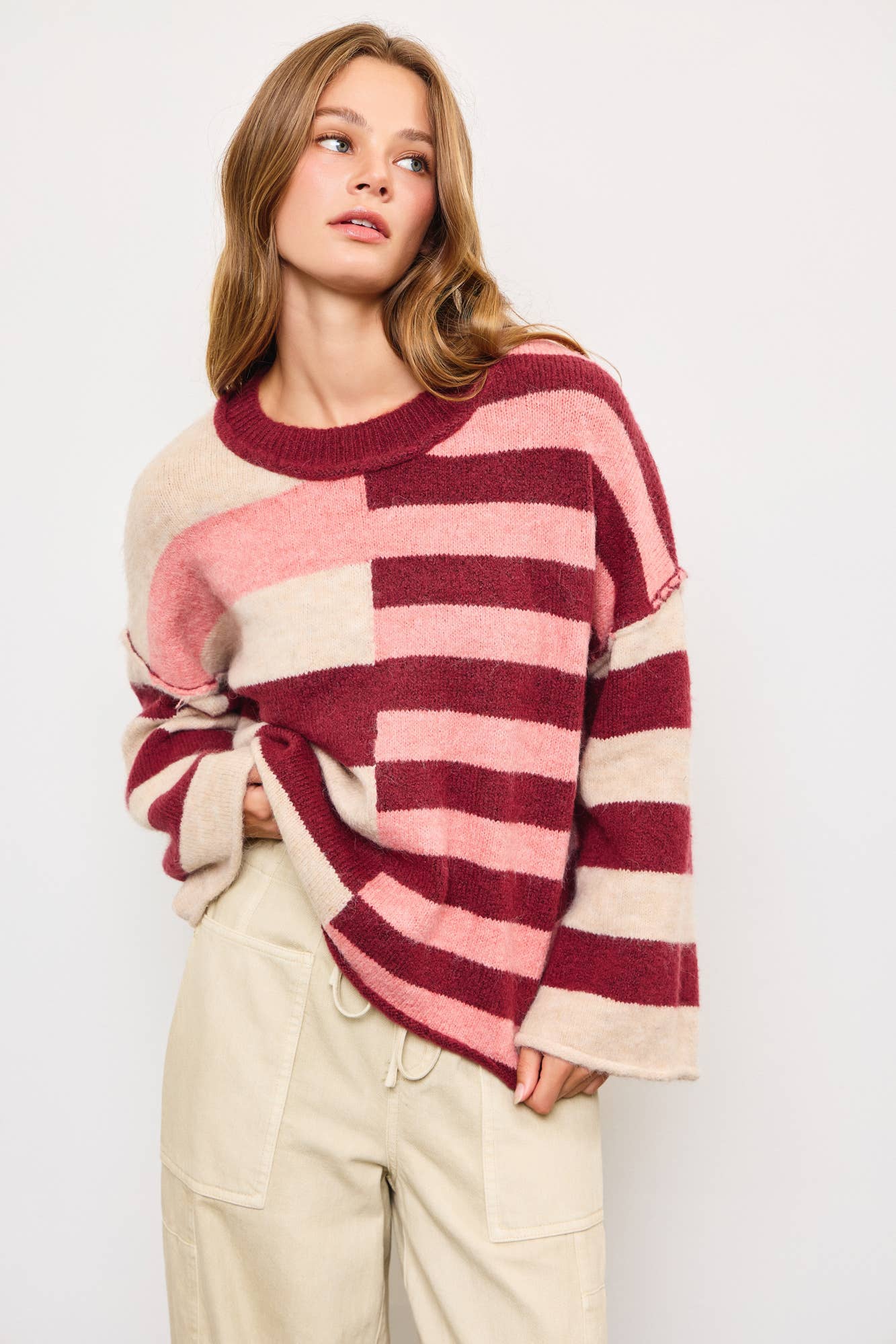 Astrid Maroon & Pink Stripe Knit Sweater