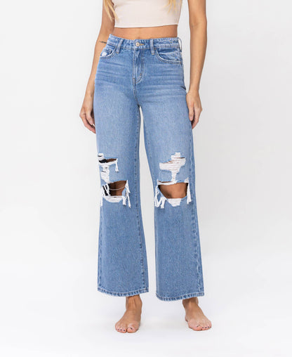 Vervet Olivia MW Distressed Wide Leg Jeans