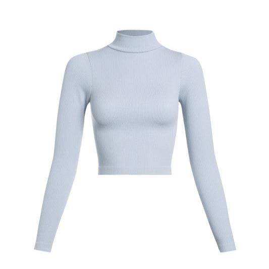 Central Ribbed Mock Neck Long Sleeve Crop