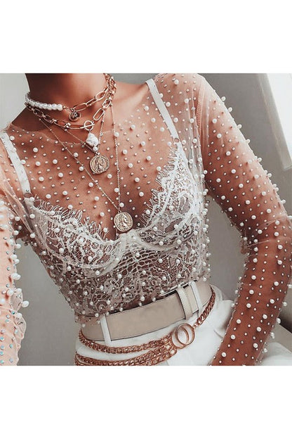 La Rue Rhinestone & Pearl Longsleeve Top