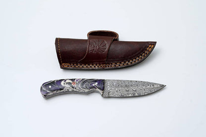 Titan Damascus Purple Handle with Leather Bolster