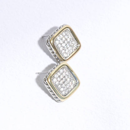 Gracie Two-Toned Square Crystal Stud Earrings