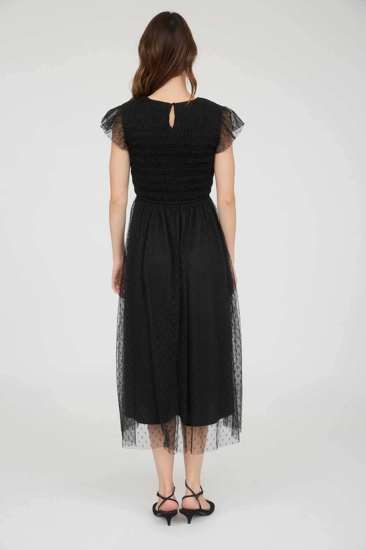 Amarena Swiss Dot Black Midi Dress