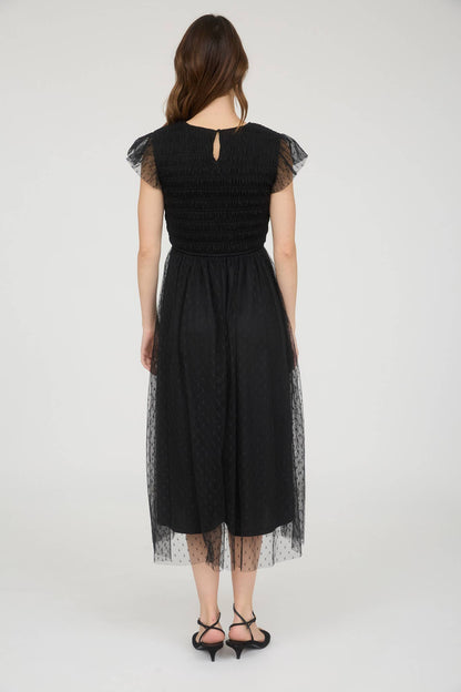Amarena Swiss Dot Black Midi Dress