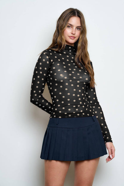 Dillon Polka Dot Mesh Longsleeve Top