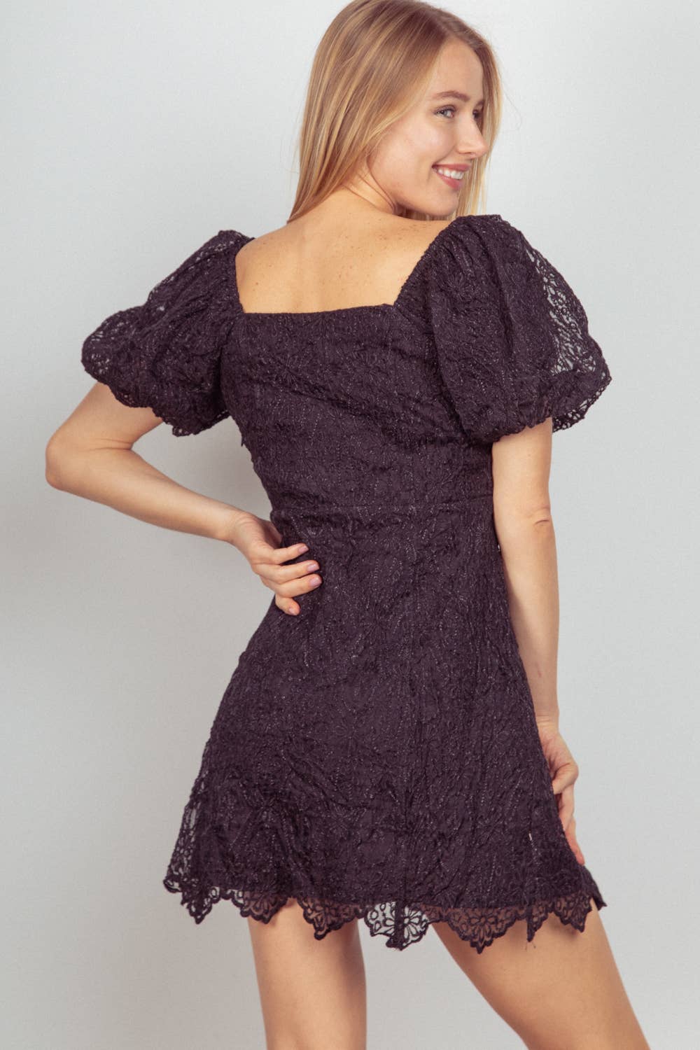 Lima Lace Puff Sleeve Black Dress