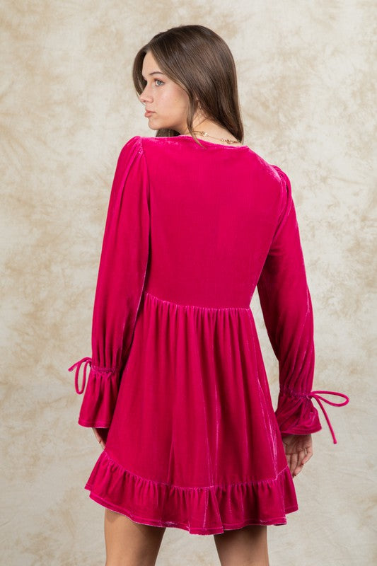 Stardust Fuchsia Velvet Ruffle Dress