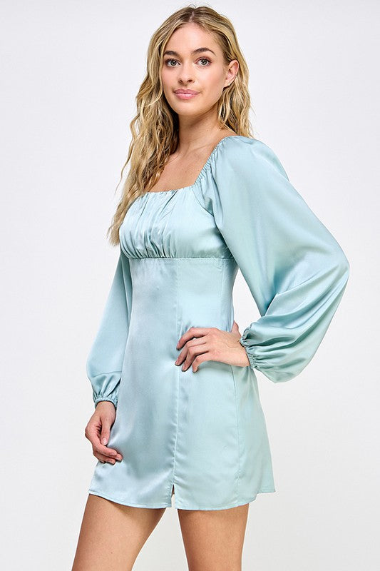 Wren Satin Balloon Sleeve Dress