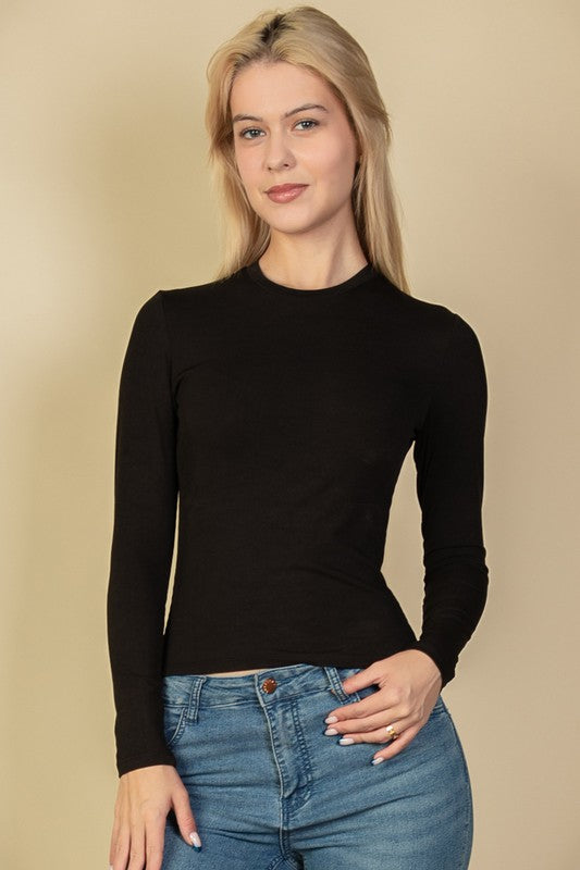 Basic Ribbed Long Sleeve Fitted Top