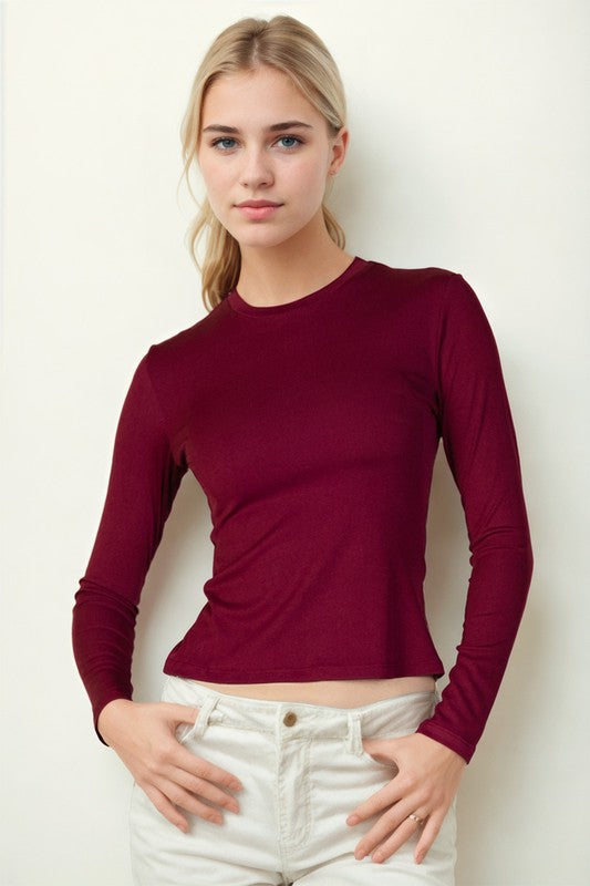 Basic Ribbed Long Sleeve Fitted Top