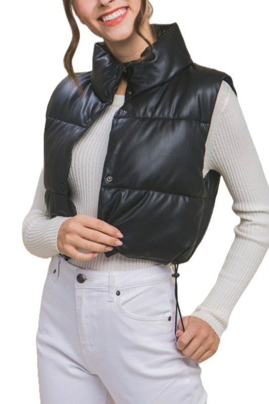Burbank Leather Cropped Puffer Vest