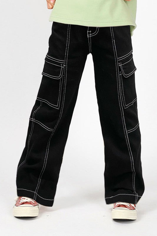 **SALE!** Girls Contrast Cargo Wide Leg Pants (Size 2T)