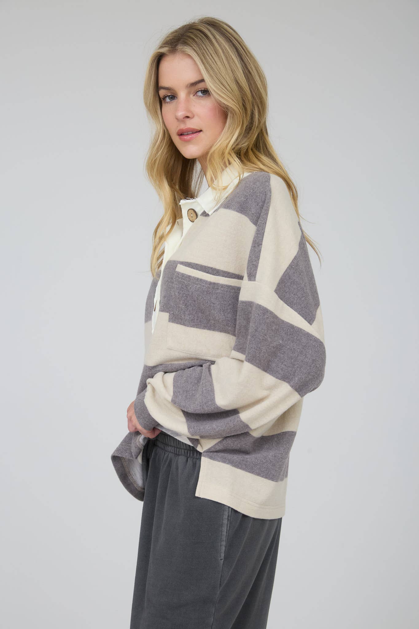 Mallick Collared Striped Longsleeve Top